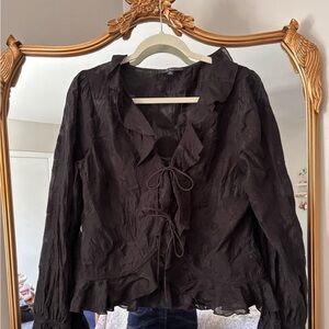 Elegant Lulus Black Lace Double Bow Blouse
